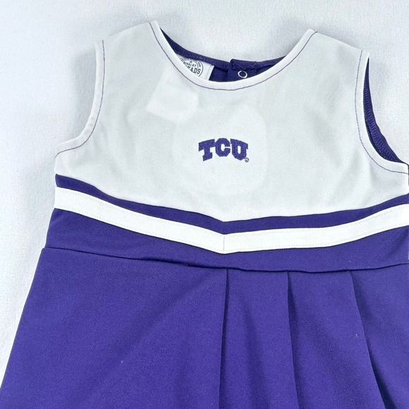 TCU Cheer Dress‎ Toddler 2T Purple White Sleeveless Cute Cheerleader Horn Frogs - Picture 2 of 4